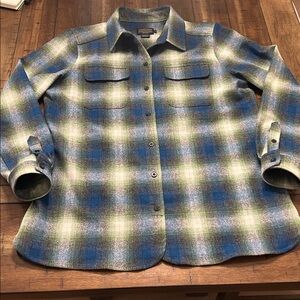 Pendleton Men’s Wool Plaid Shirt Green Blue Size Large